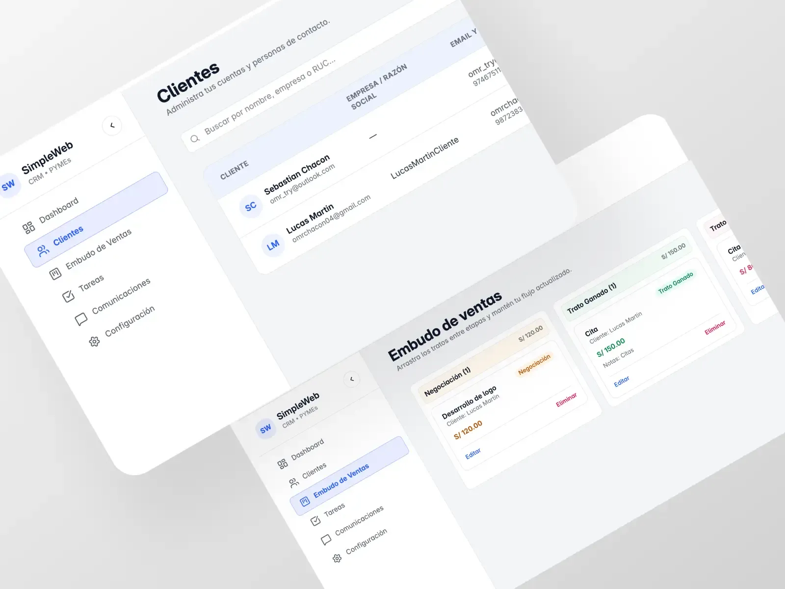 SimpleWeb CRM Mockup